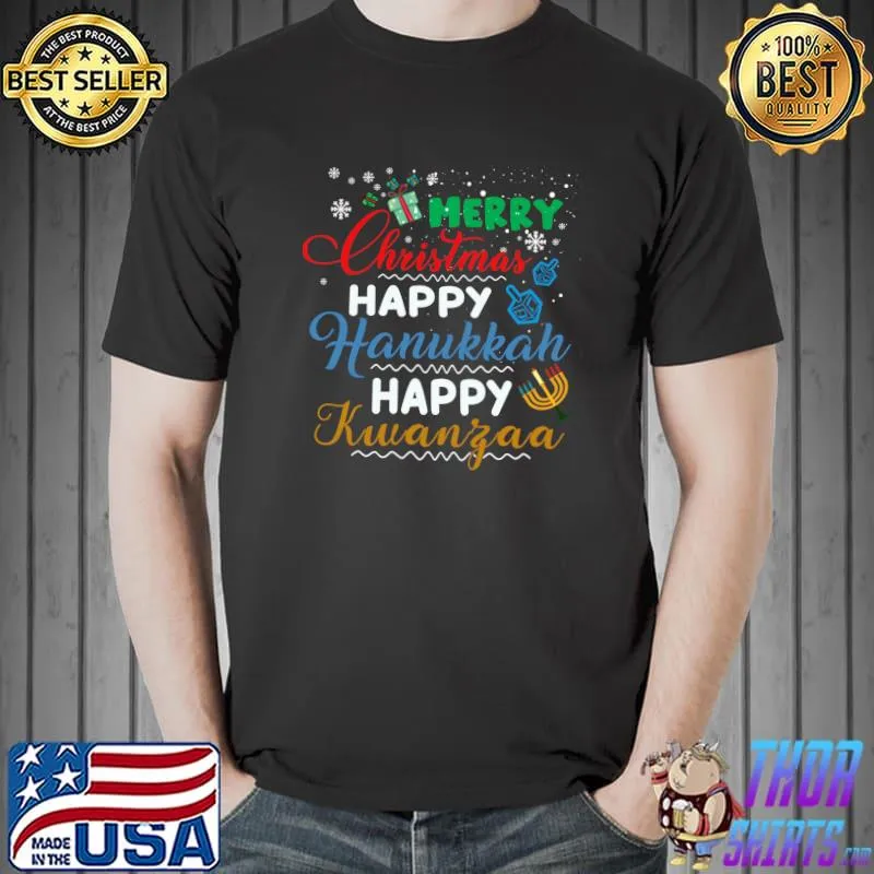 Merry Christmas Happy Hanukkah Happy Kwanzaa Kinara T- Unisex