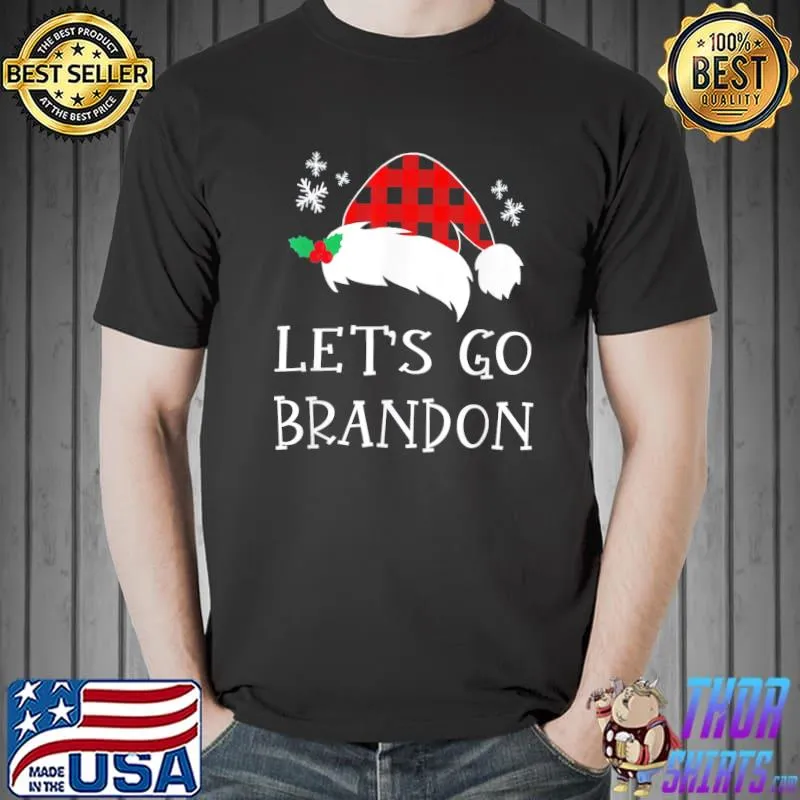 Merry Christmas Let’s go Branson Brandon Red Plaid Santa Hat T-Shirt