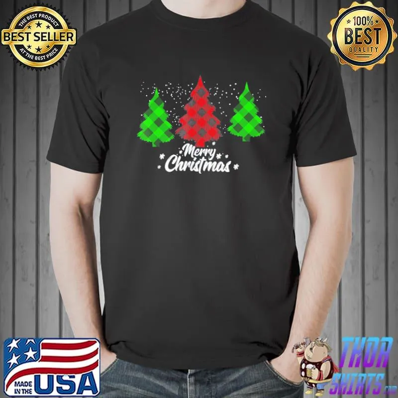 Merry Christmas Tree Buffalo Plaid Family Matching Pajama T-Shirt