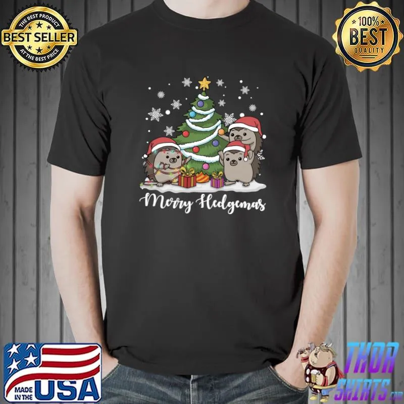 Merry Hedgemas Funny Three Santa Hedgehog Christmas Sweater T-shirt