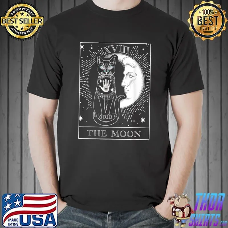 Moon Tarot Card and Cat Occult Graphic T-Shirt
