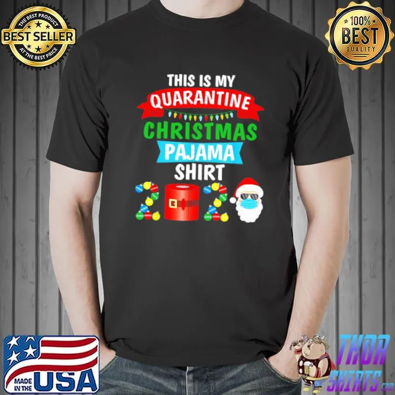 Nice 2020 Quarantine Christmas Pajama Santa Face Mask Shirt