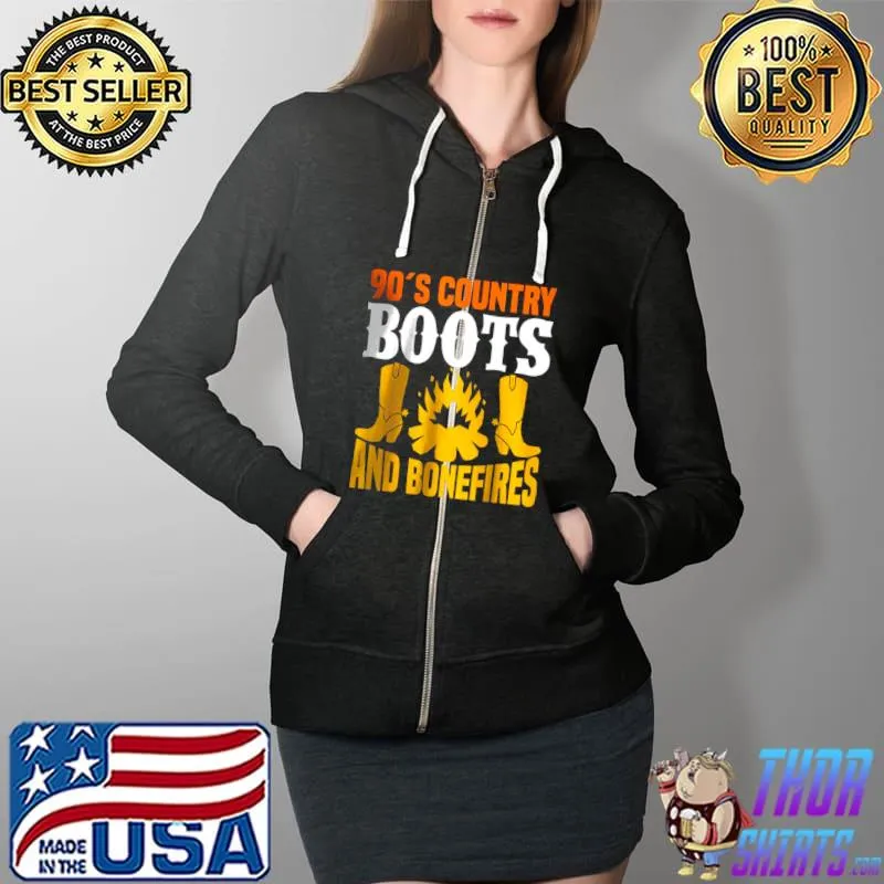Nice 90s Country Boots And Bonefires T Shirt Full Zip Hooded