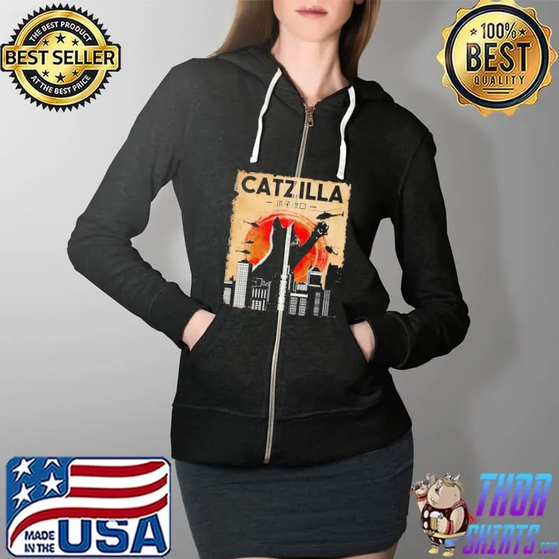 Nice Cat Catzilla City Vintage Shirt Full Zip Hooded