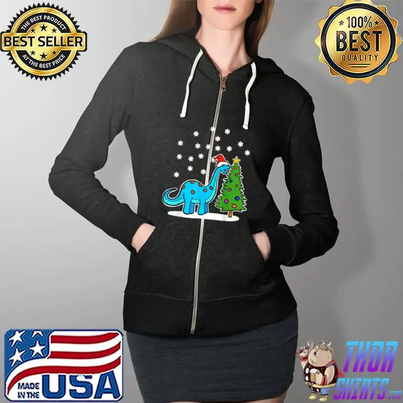 Nice Christmas Brachiosaurus Dinosaur eating a Christmas Tree T-Shirt Full Zip Hooded