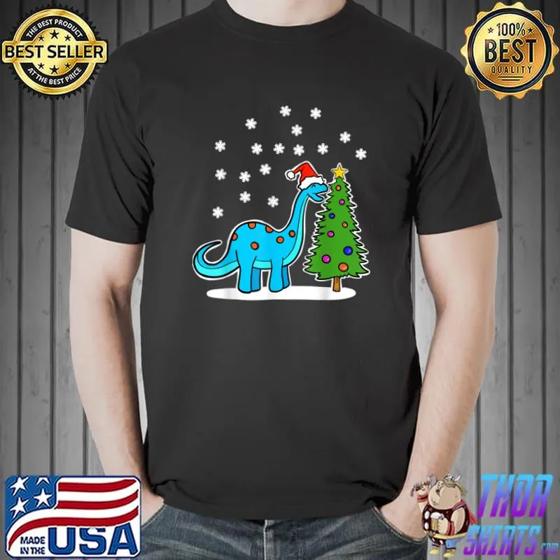 Nice Christmas Brachiosaurus Dinosaur eating a Christmas Tree T-Shirt