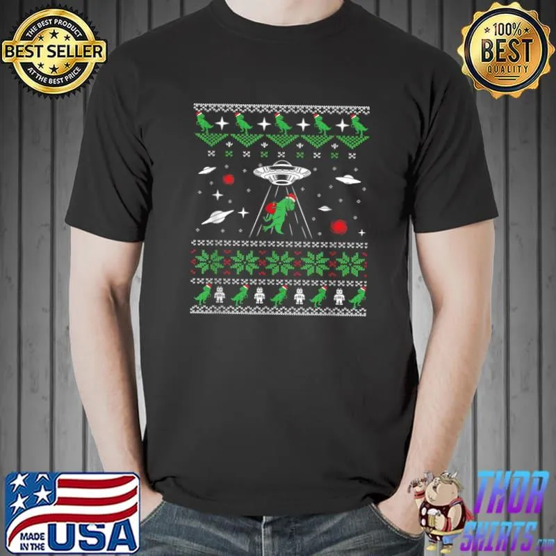 Nice Dinosaur-Ugly Christmas Sweater Alien-Ufo-T-Rex Abduction T-Shirt Unisex