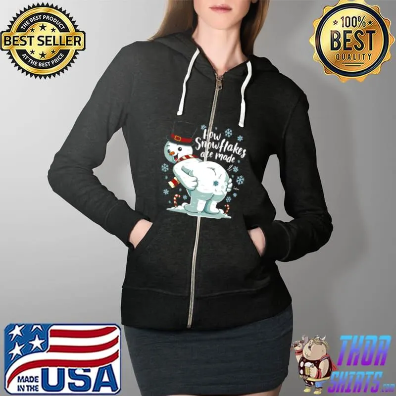 Nice Farting Snowman Make Snowflakes Christmas Winter Sweater Shirt Full Zip Hooded