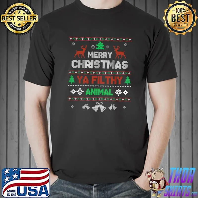 Nice Funny Alone At Home Movies Merry Christmas You Filty Animal T-Shirt Unisex