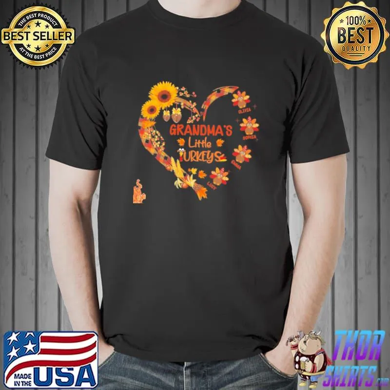 Nice Grandmas little turkeys heart sunflower shirt