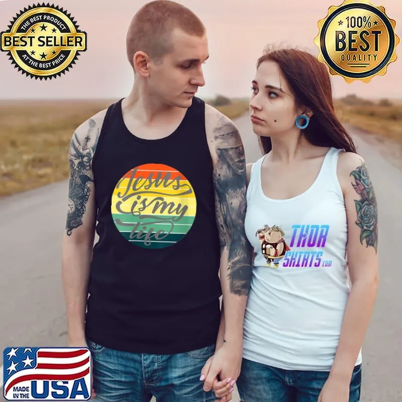 Nice Jesus My Life Quote Retro Circle Sunset T- Tank Top