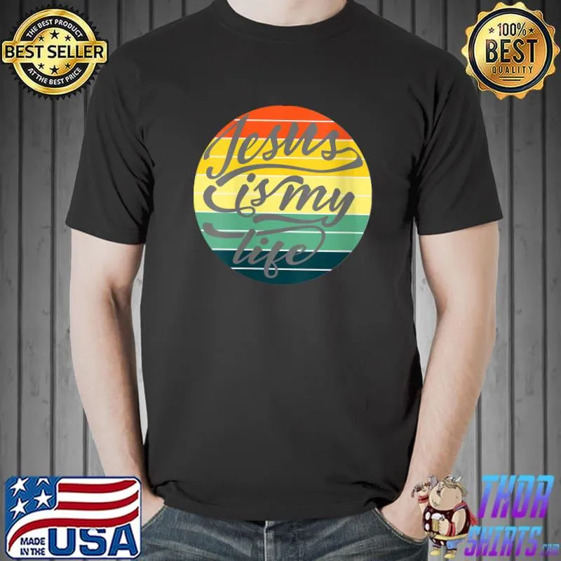 Nice Jesus My Life Quote Retro Circle Sunset T-shirt