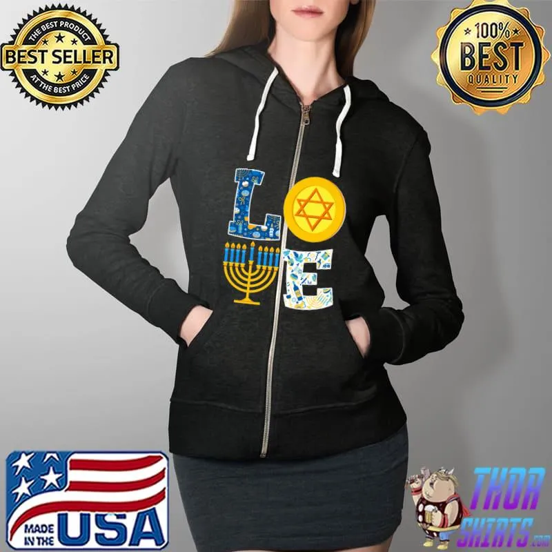 Nice Love Hanukkah Shirt Chanukah Menorah Pajama Matching Family Premium T-Shirt Full Zip Hooded