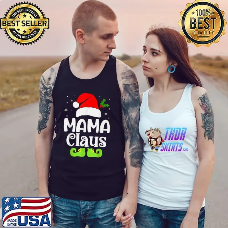Nice MAMA CLAUS Xmas Elf Pajama Christmas Matching Family Funny T-Shirt Tank Top