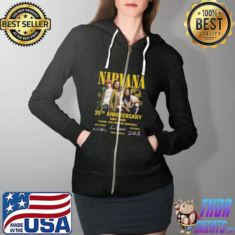 Nice Nirvana Music Band 35th Anniversary 1987 2022 Thank You For The Memories Signatures Shirt Full Zip Hooded