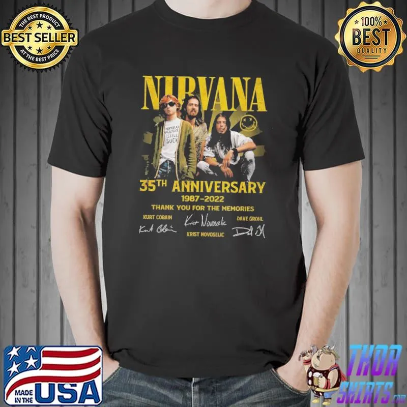 Nice Nirvana Music Band 35th Anniversary 1987 2022 Thank You For The Memories Signatures Shirt Unisex