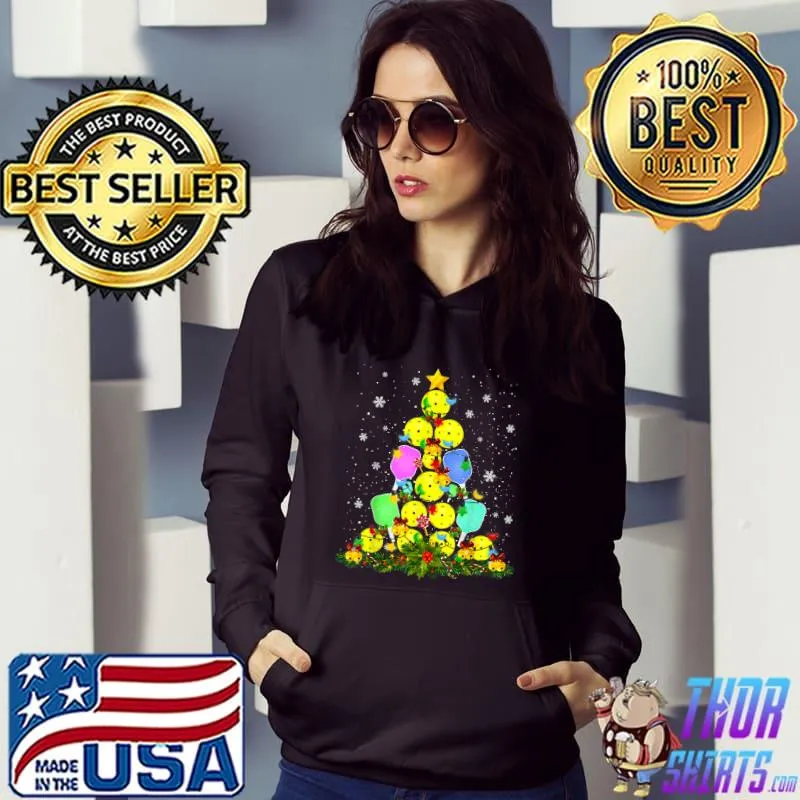 Nice Pickleball Christmas Tree Santa Pickleball X-mas Lights Gift T-Shirt
