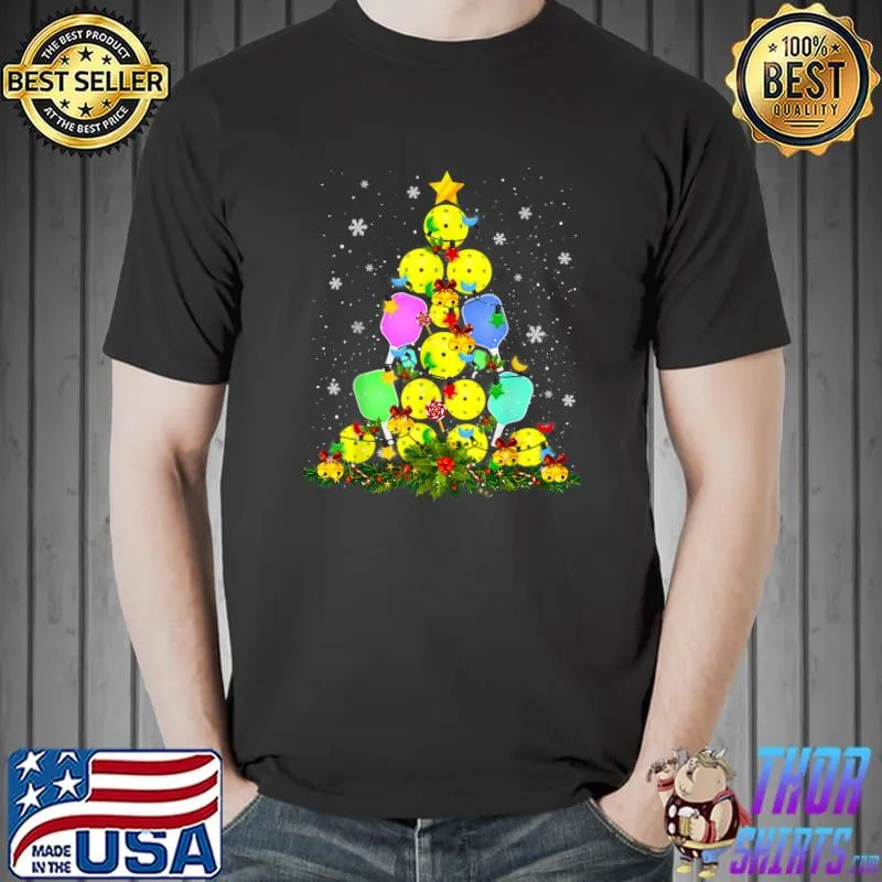 Nice Pickleball Christmas Tree Santa Pickleball X-mas Lights Gift T-Shirt Unisex