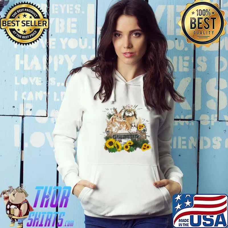 Nice Rabbit sitting on a car sunflower Shirt