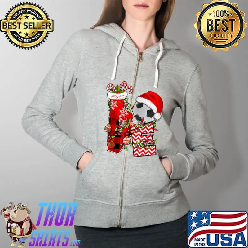 Nice Soccer Christmas Pajamas Fun Santa Hat Red Plaid Sport Lover T-Shirt Full Zip Hooded