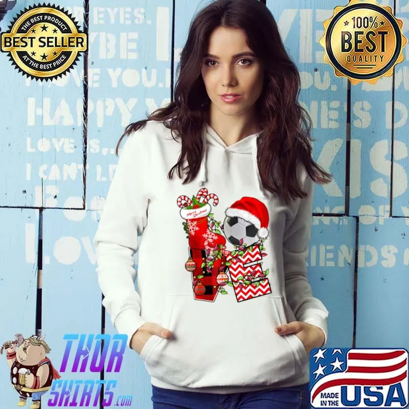 Nice Soccer Christmas Pajamas Fun Santa Hat Red Plaid Sport Lover T-Shirt