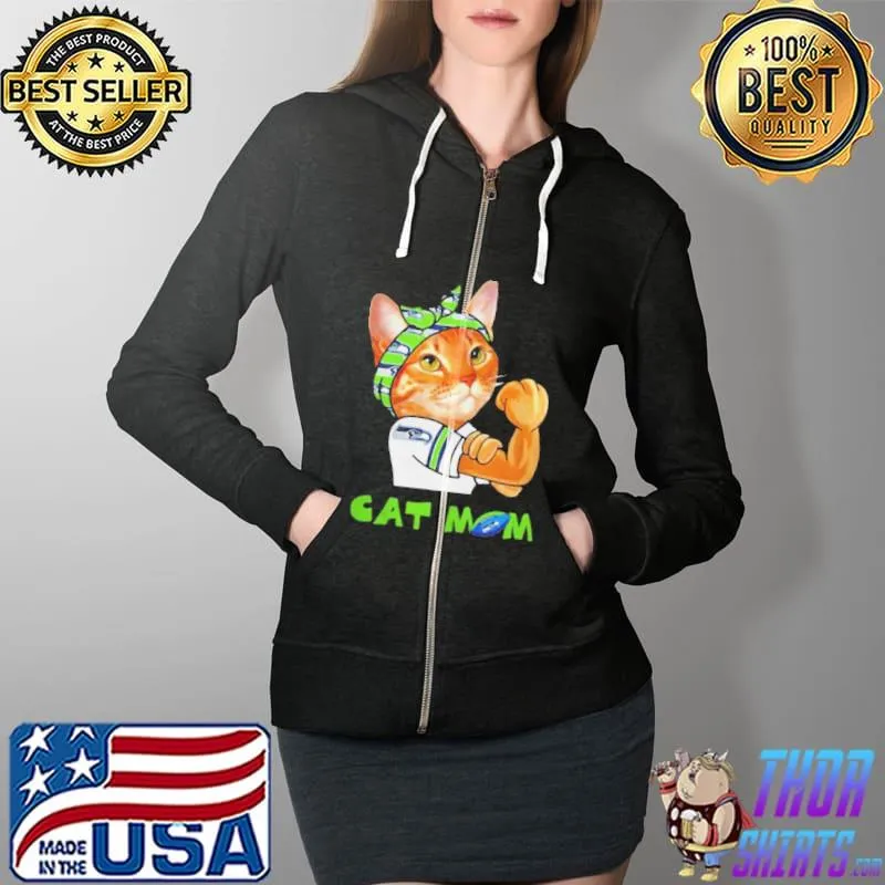 Nice Strong Cat Mom Seattle Seahawks Shirt Full Zip Hooded