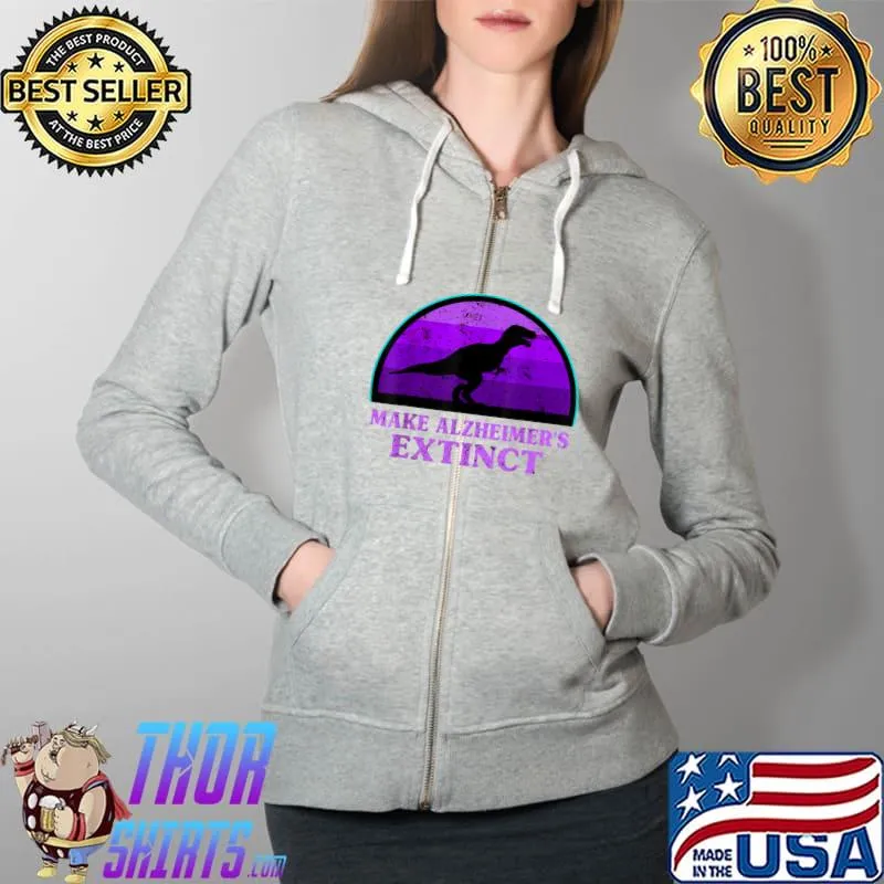 Nice Trex Dinosaur Make Alzheimers Extinct Awareness Kids Toddler T-Shirt Full Zip Hooded