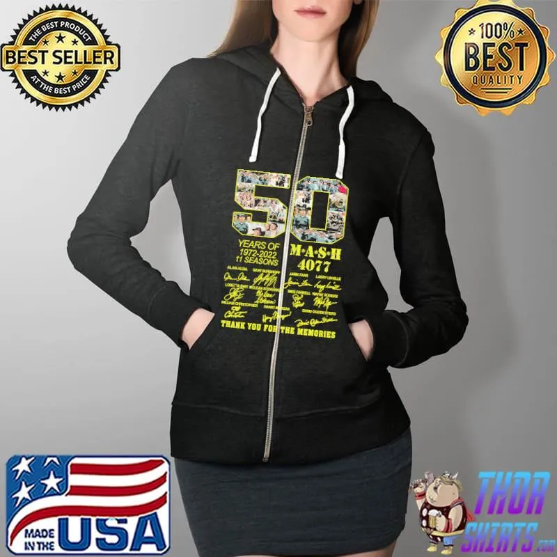 Nice Years Of 1972-2022 11 Seasons MASH 4077 Thank You For The Memories Signature Shirt Full Zip Hooded