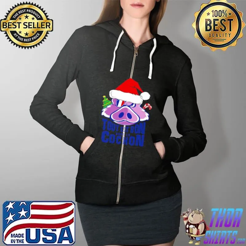 Noel Tout Est Bon Dans Le Cochon Christmas Sweater Shirt Full Zip Hooded
