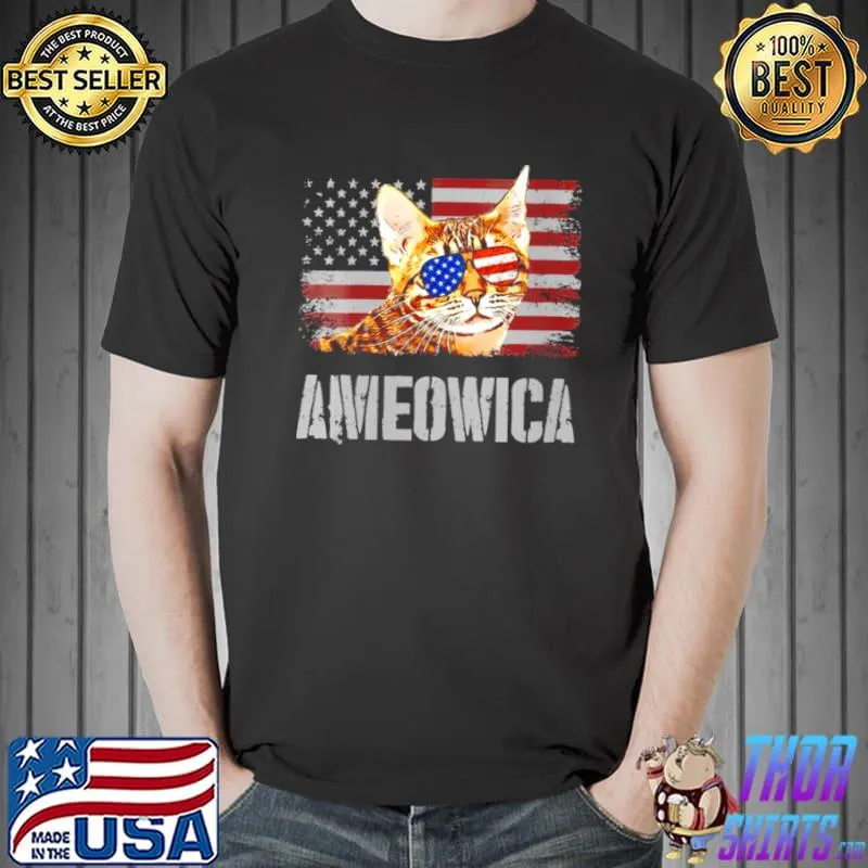 Ocicat Cat Ameowica Retro USA American Flag Shirt