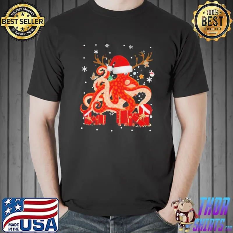 Octopus Funny Santa Reindeer Shirt Unisex