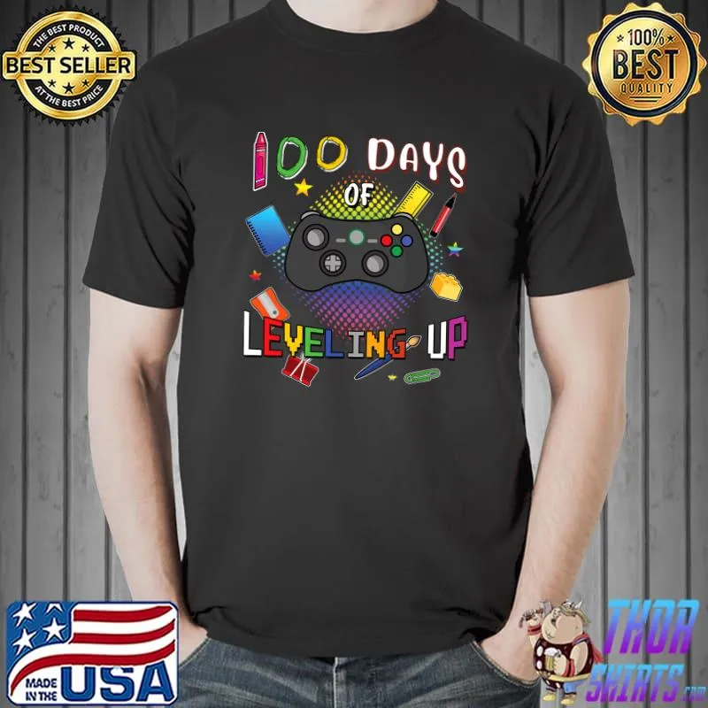 Official 100 Days of School Leveling Up Video Gamer 100th Day T-shirt