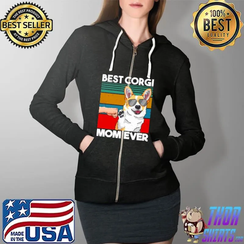 Official Best Corgi Mom Ever Dog Mom Faust Bump Langarmshirt Shirt Full Zip Hooded