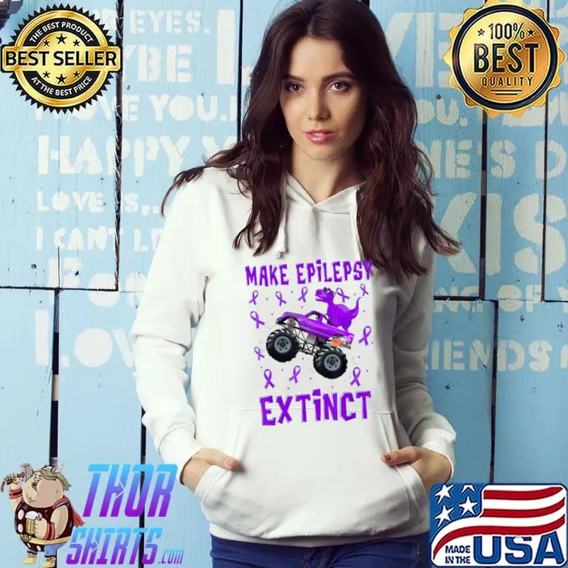 Official Dinosaur Monster Truck Make Epilepsy Extinct Awareness Kids T-Shirt
