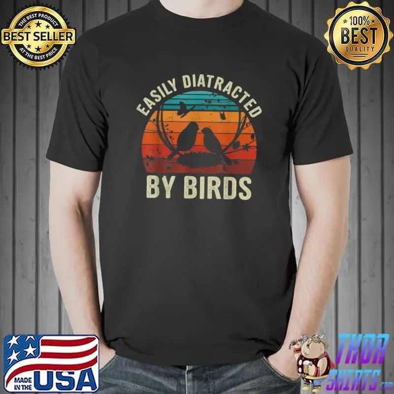Official Easily Diatracted By Birds Aviation Airplane Retro T-Shirt Unisex