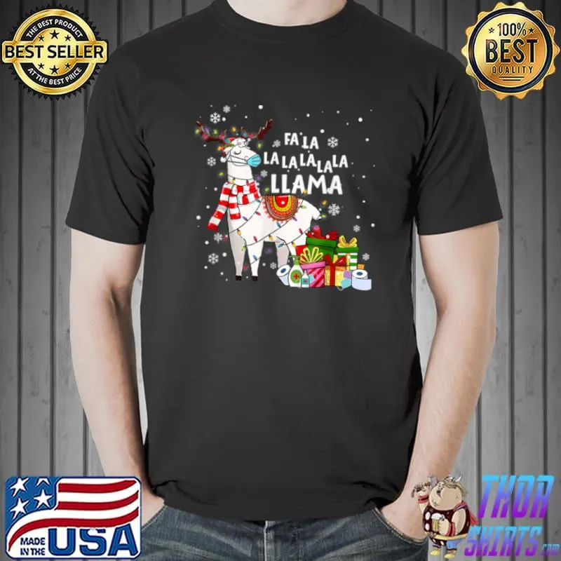 Official Fa La La Llama Christmas 2021 Llama Face Mask Pajama Xmas T Shirt Unisex