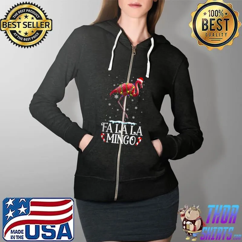 Official Fa La La Mingo Flamingo Christmas Tree Lights Tropical Xmas T- Full Zip Hooded