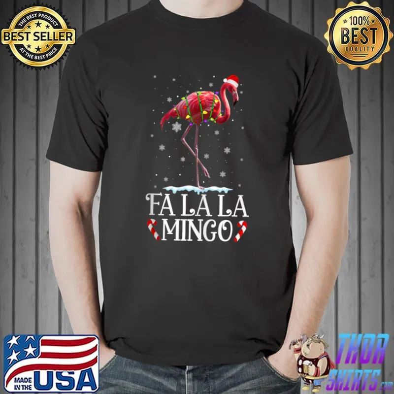 Official Fa La La Mingo Flamingo Christmas Tree Lights Tropical Xmas T-shirt