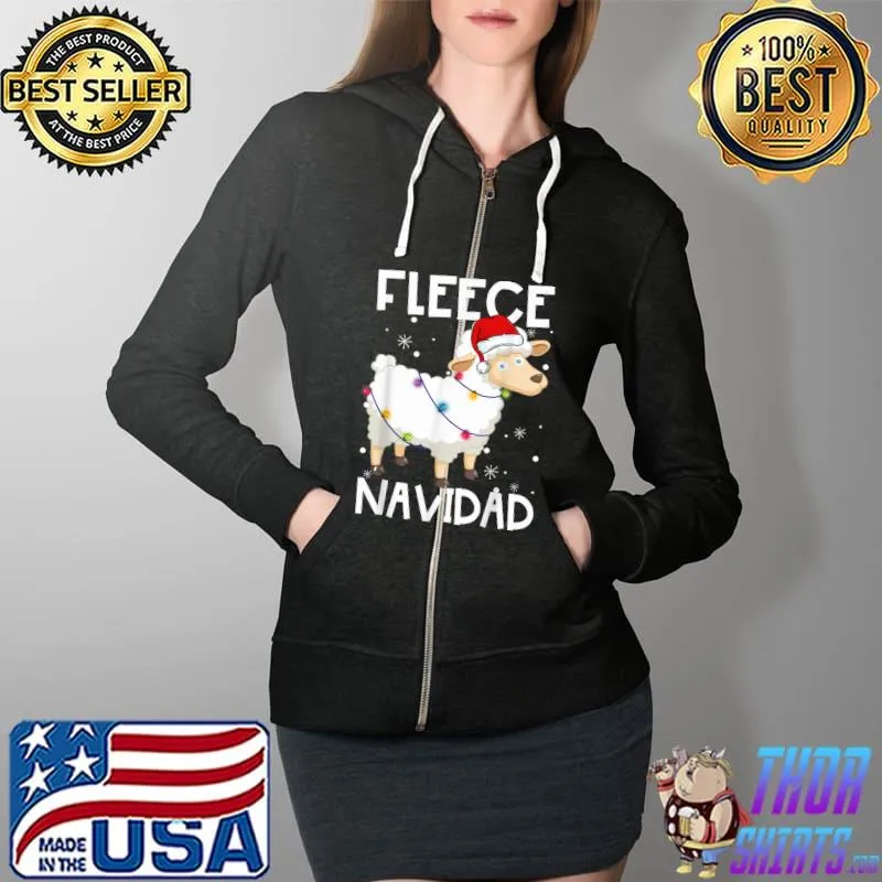 Official Fleece Navidad Funny Feliz Sheep Christmas Lights Gifts T-Shirt Full Zip Hooded
