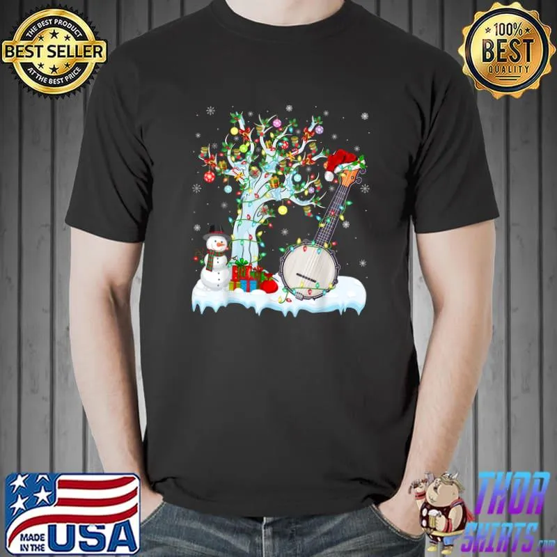 Official Funny Banjo Xmas Tree Lighting Santa Hat Banjo Christmas T-Shirt Unisex