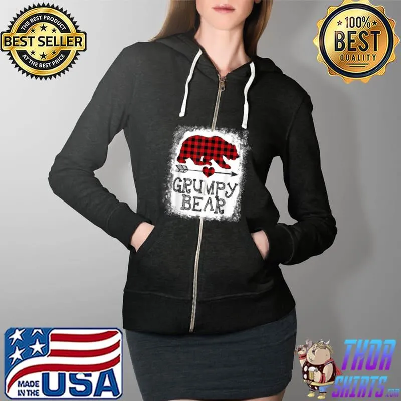 Official Grumpy Bear Christmas Pajama Red Plaid Buffalo Family T Shirt Full Zip Hooded