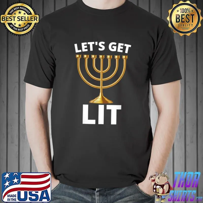 Official Hanukkah Lets Get Lit Vintage Funny Jewish Holiday T-Shirt