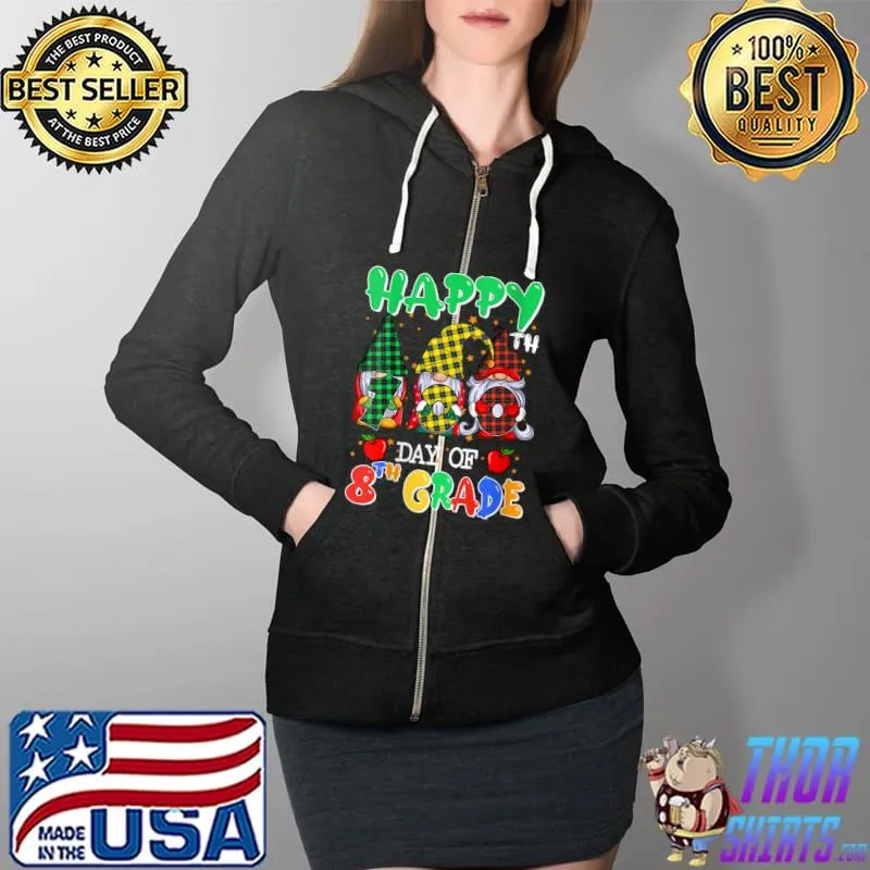 Official Happy 100th Day Of School 8th Grade Gnomes T- Full Zip Hooded