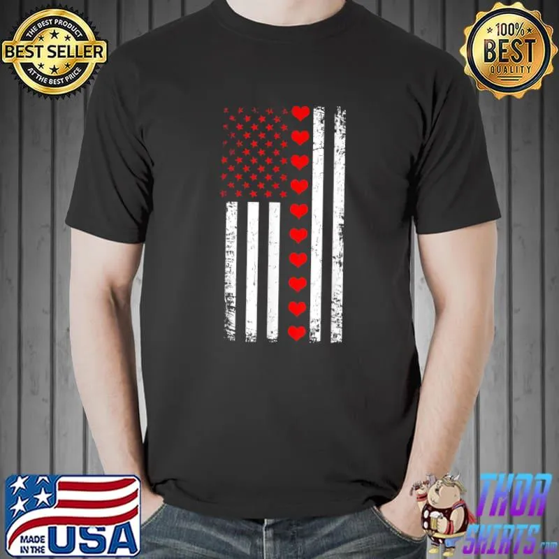 Official Retro American Flag Hearts Vintage Valentines Day Patriotic T-Shirt