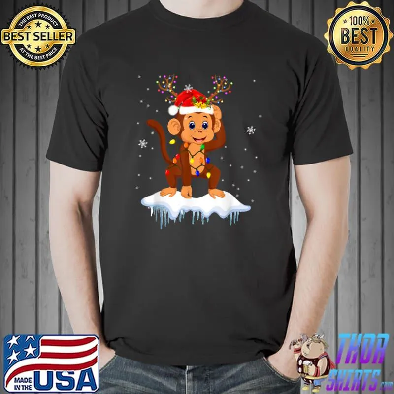 Official Santa Reindeer Monkey Xmas Light Santa Reindeer Monkey T-Shirt Unisex
