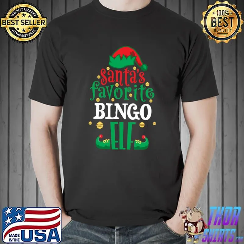 Official Santa's Favorite Bingo Elf Christmas Matching T-shirt