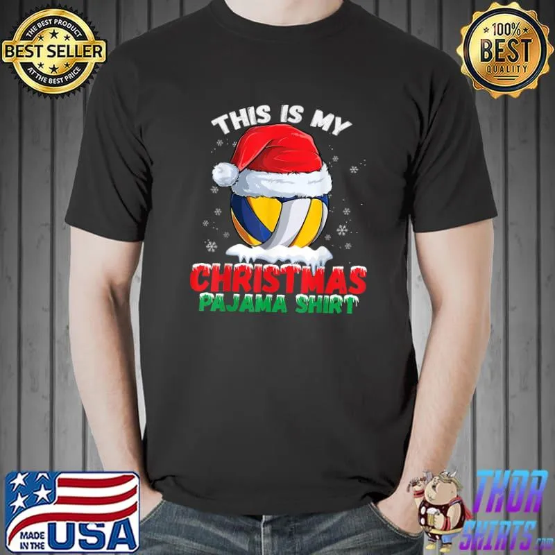 Official This Is My Christmas Pajama Shirt Volleyball Santa Hat Boys T-Shirt Unisex