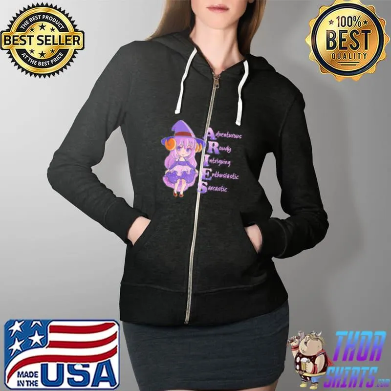 Official Witch Astrology Rowdy Intriguing Enthusiastic Sarcastic Chibi Anime Shirt Full Zip Hooded
