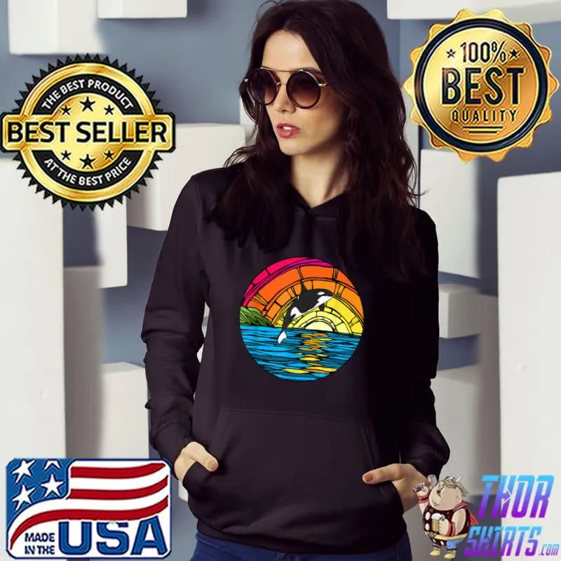 Orca Water Killer Whale Colorful Stained Glass Design T Shirt Hoodie