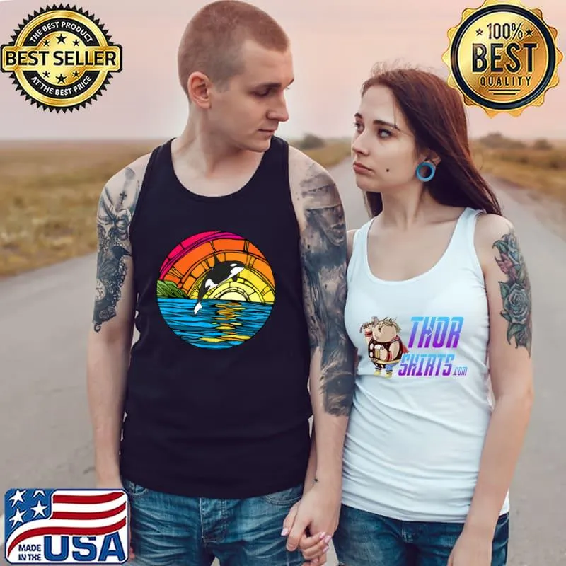 Orca Water Killer Whale Colorful Stained Glass Design T Shirt Tank Top